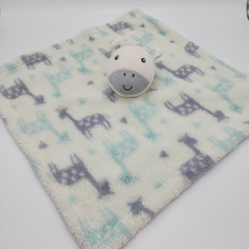 Baby Gear Giraffe Security Blanket Plush Lovey 16" Fleece Gray Blue Stuffed Toy